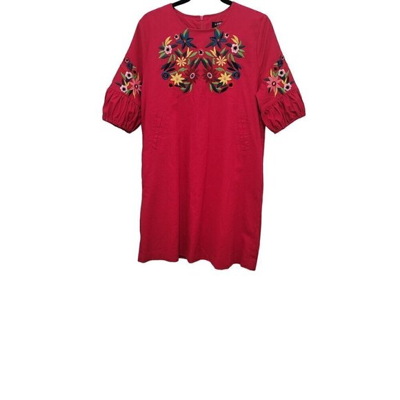 BENNY PHIL WOMEN'S RED FLOWER PRINT EMBROIDERY DRESS SIZE XL - Picture 2 of 8